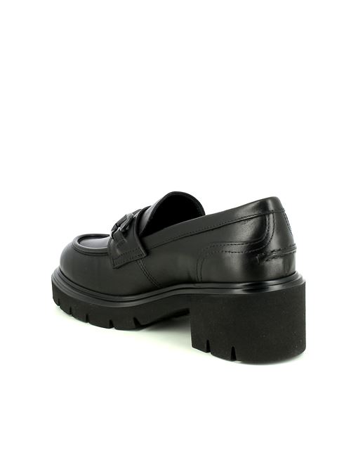 mocassino da donna in pelle liscia nera con tacco 5 cm e suola carrarmato NERO GIARDINI | I513980D100